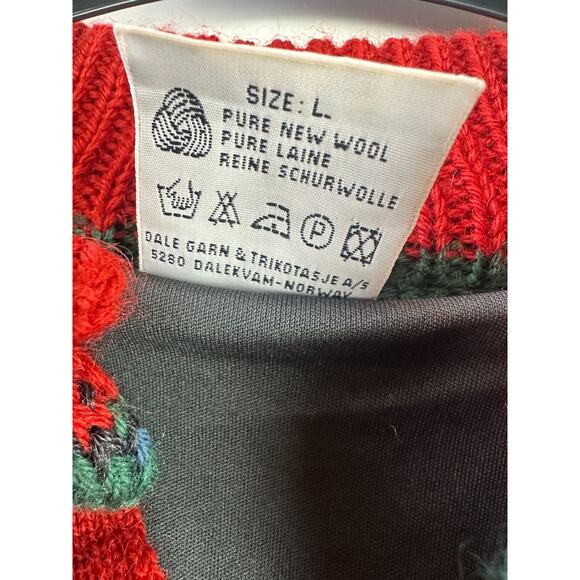 Dale Of Norway Pure Wool Lined Heavyweight Sweater Red Nordic Print Clasp Large - Picture 8 of 16